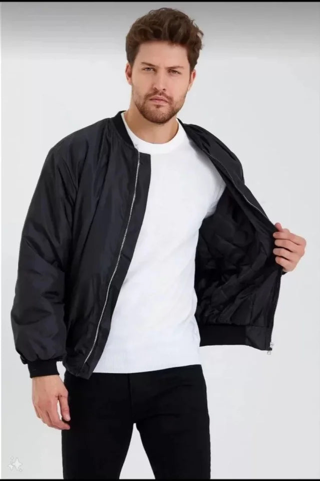 Unisex Uzun Kol Baskılı Bomber Ceket - Siyah (121516)
