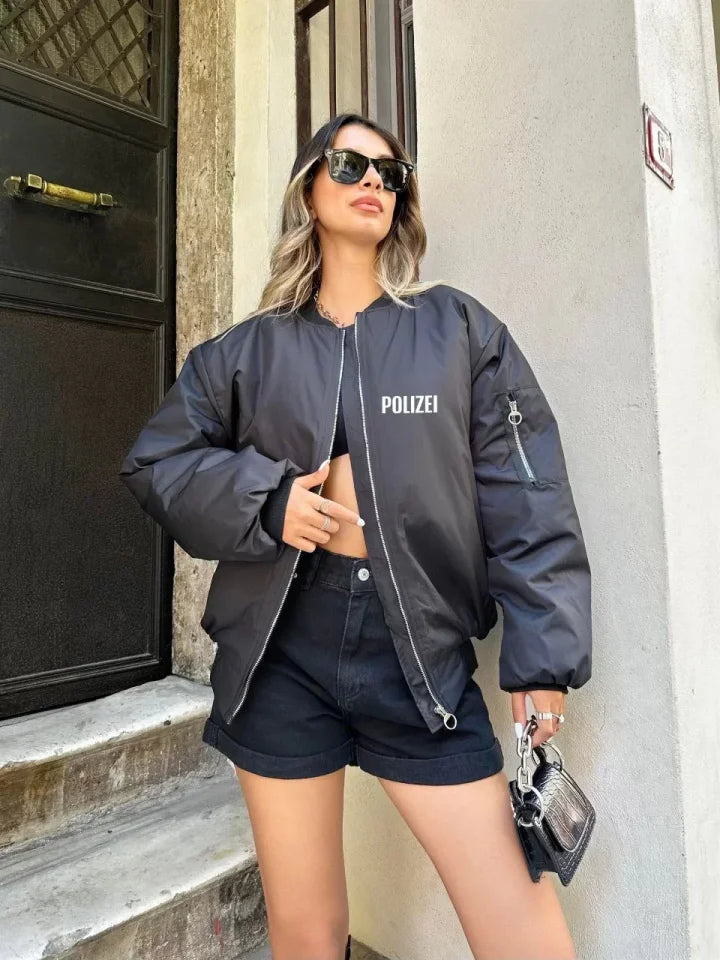 Unisex Uzun Kol Baskılı Bomber Ceket - Siyah (121521)