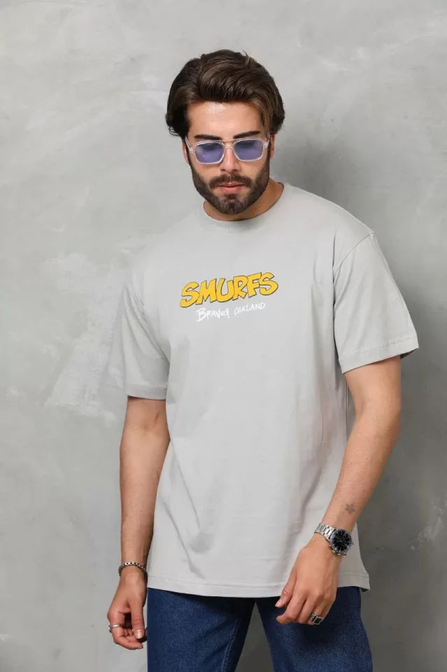 Unisex Basic Bisiklet Yaka Oversize T-Shirt - Gri (123956)
