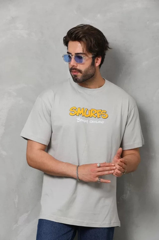 Unisex Basic Bisiklet Yaka Oversize T-Shirt - Gri (123956)