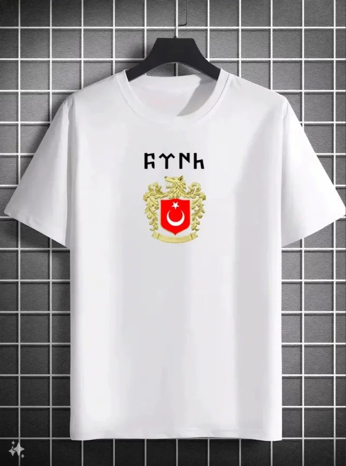 Unisex Bisiklet Yaka Baskılı Oversize T-Shirt - Beyaz (124032)