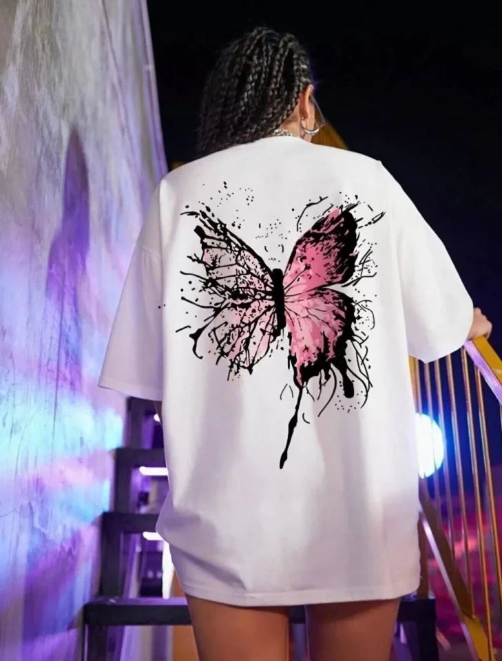 Unisex Baskılı Oversize T-Shirt - Beyaz (126090)