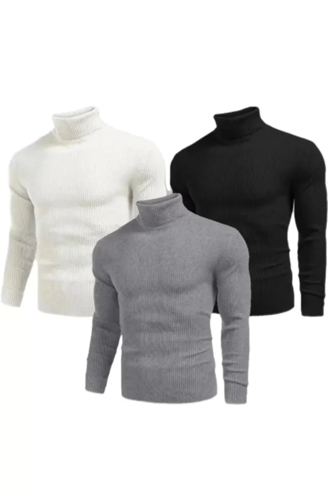 3 Adet Unisex Kaşkorse Boğazlı Full Likralı Fitilli Body Kazak (126615)
