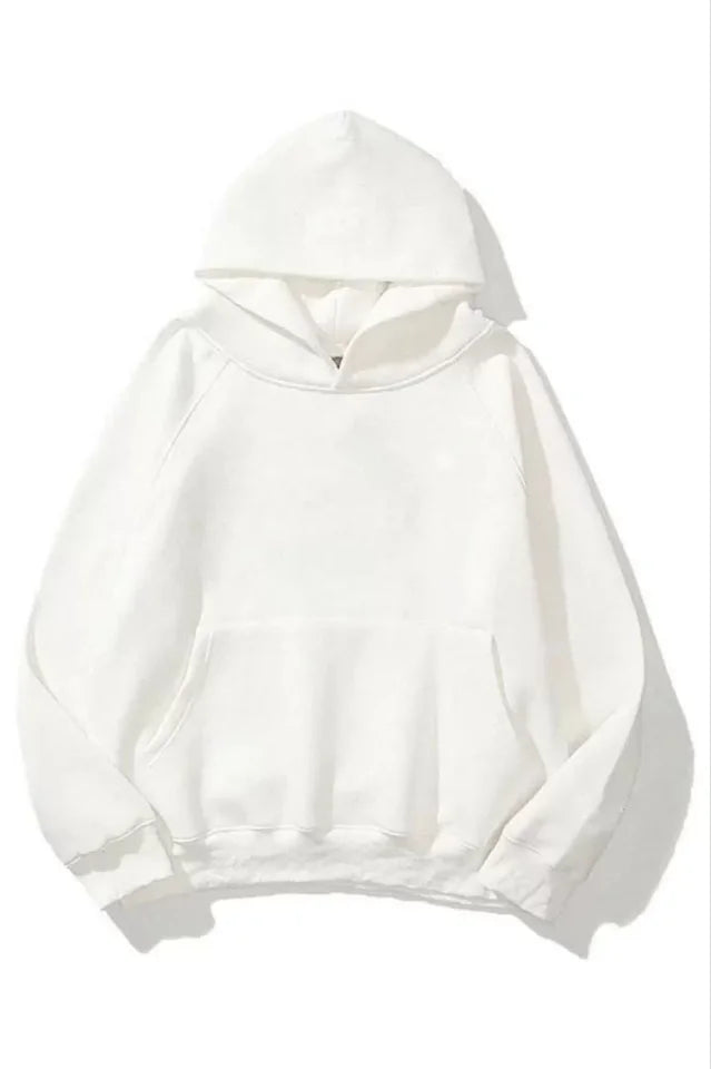 3 İplik Pamuklu Unisex Kapşonlu Sweetshirt - Beyaz (126677)