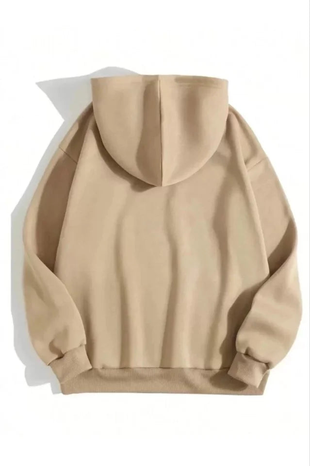 3 İplik Pamuklu Unisex Kapşonlu Sweetshirt - Bej (126678)