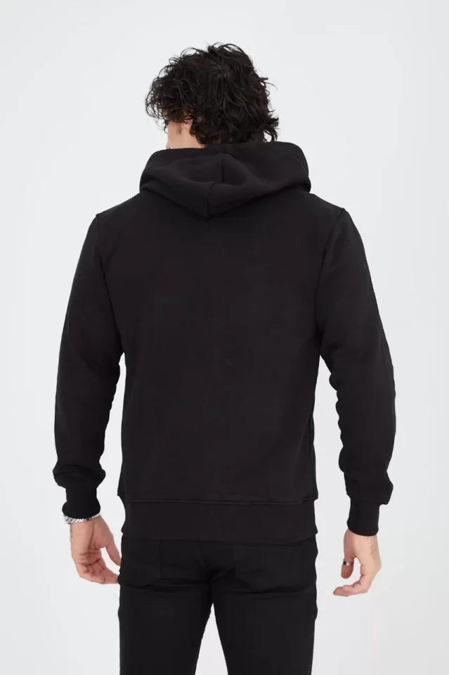 Unisex Tam Fermuarlı Kapşonlu  SweatShirt - Siyah (126812)