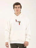 Unisex Baskılı Oversize Üç İplik Kapüşonlu Sweatshirt - Beyaz (126987)