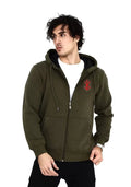 Unisex Baskılı Tam Fermuarlı Kapşonlu SweatShirt - Haki (127061)