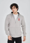 Unisex Baskılı Tam Fermuarlı Kapşonlu SweatShirt - Boyalı Gri (127062)