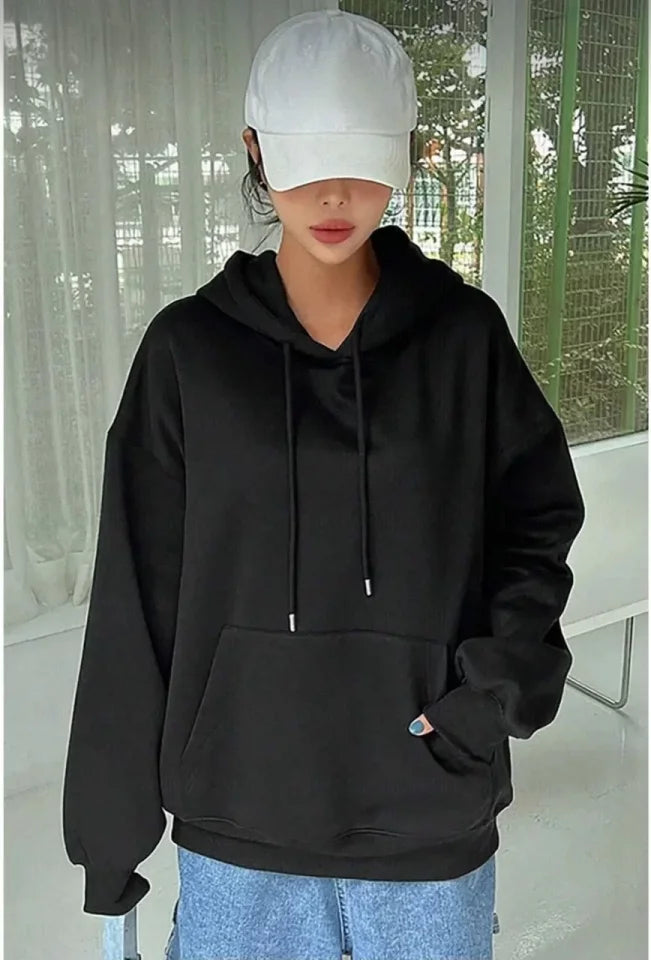 Erkek Uzun Kol Kapşonlu Basic Sweatshirt Hoodie - Siyah (127783)