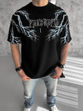 Unisex Bisiklet Yaka Baskılı Oversize T-Shirt - Siyah (129080)