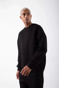 Unisex Biskilet Yaka Üç İplik SweatShirt - Siyah (129426)
