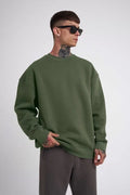 Unisex Biskilet Yaka Üç İplik SweatShirt - Haki (129428)