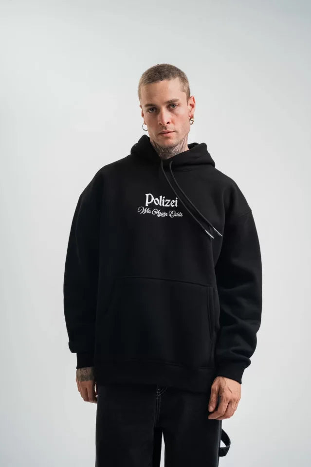 POLIZEI Premium Kalite Kapşonlu Dijital Patchli SweatShirt - Siyah (129438)