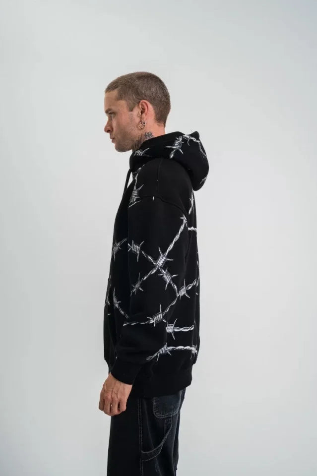 POLIZEI Premium Kalite Kapşonlu Varak Ve Pano Baskılı SweatShirt - Siyah (129631)