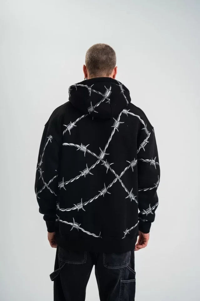 POLIZEI Premium Kalite Kapşonlu Varak Ve Pano Baskılı SweatShirt - Siyah (129631)
