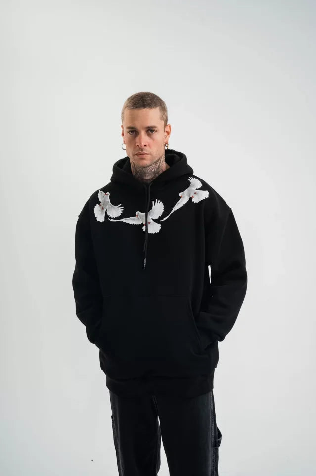 Unisex Uzun Kol Bisiklet Yaka Yıkamalı SweatShirt - Siyah (129759)