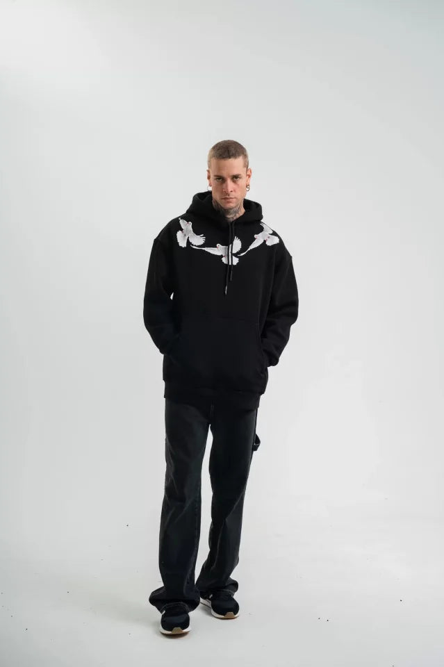 Unisex Uzun Kol Bisiklet Yaka Yıkamalı SweatShirt - Siyah (129759)