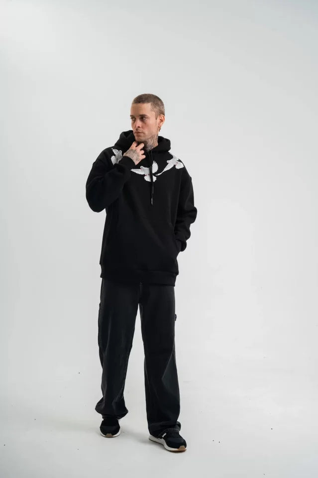 Unisex Uzun Kol Bisiklet Yaka Yıkamalı SweatShirt - Siyah (129759)