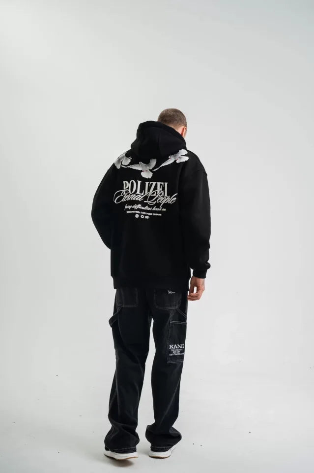Unisex Uzun Kol Bisiklet Yaka Yıkamalı SweatShirt - Siyah (129759)