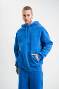 Unisex Double Oversize Kapşonlu Yıkamalı SweatShirt - Mavi (130422)