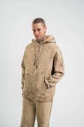 Unisex Double Oversize Kapşonlu Yıkamalı SweatShirt - Bej (130425)