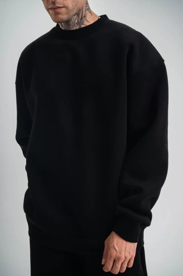 Uzun Kol Bisiklet Yaka Basic SweatShirt - Siyah (130430)