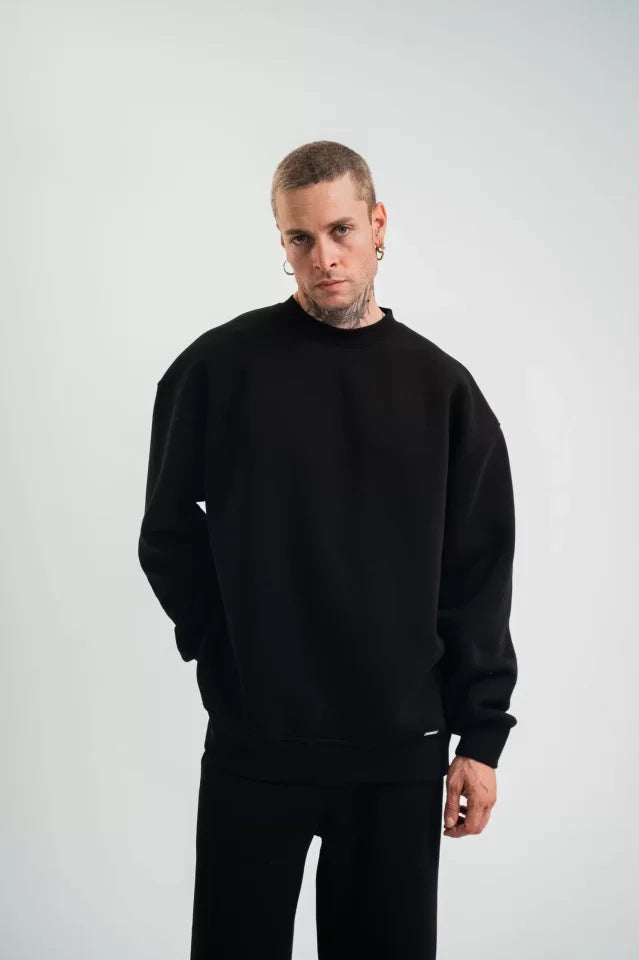 Uzun Kol Bisiklet Yaka Basic SweatShirt - Siyah (130430)