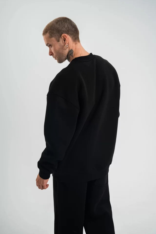 Uzun Kol Bisiklet Yaka Basic SweatShirt - Siyah (130430)