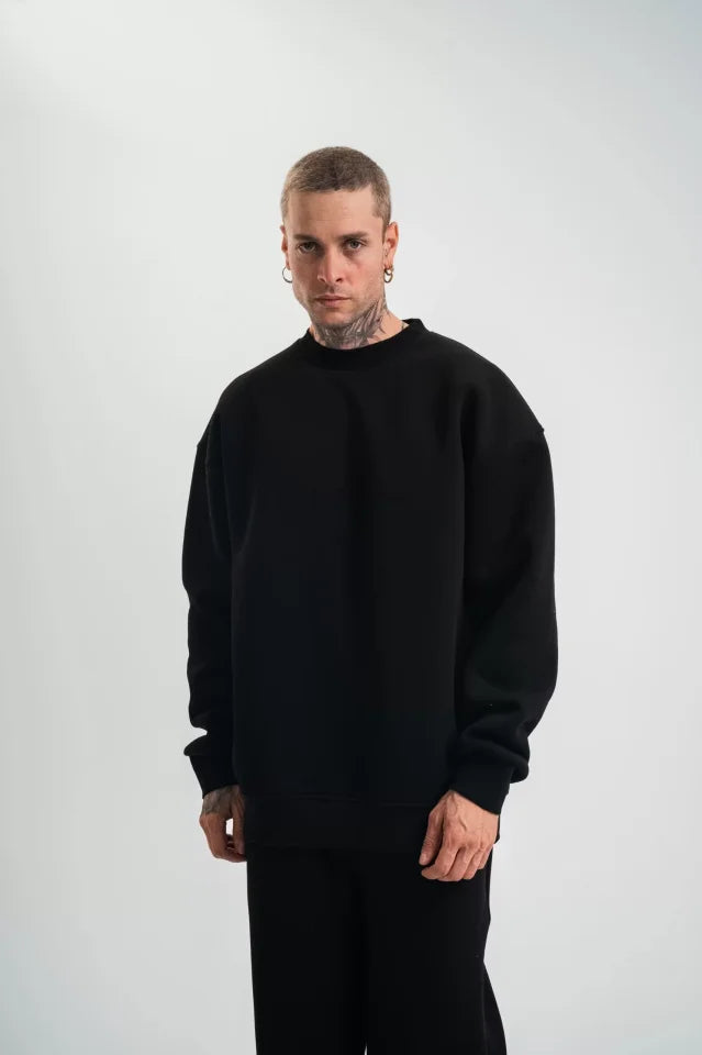 Uzun Kol Bisiklet Yaka Basic SweatShirt - Siyah (130430)