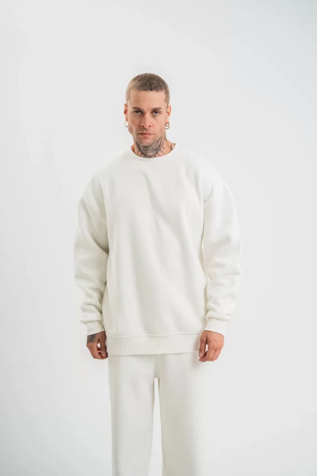 Uzun Kol Bisiklet Yaka Basic SweatShirt - Beyaz (130431)
