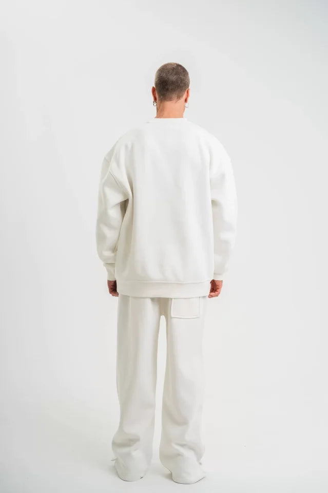 Uzun Kol Bisiklet Yaka Basic SweatShirt - Beyaz (130431)