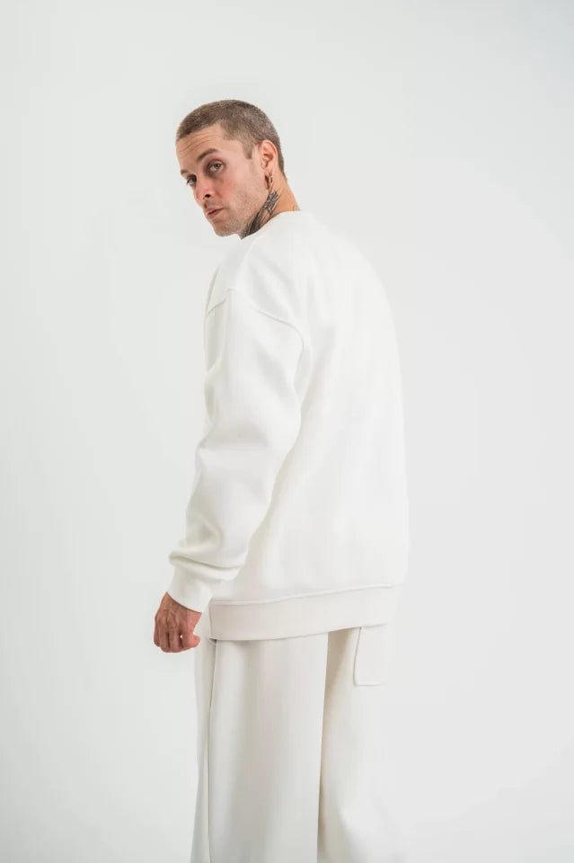 Uzun Kol Bisiklet Yaka Basic SweatShirt - Beyaz (130431)