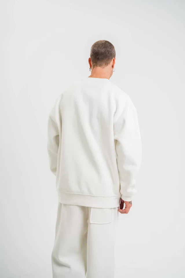 Uzun Kol Bisiklet Yaka Basic SweatShirt - Beyaz (130431)