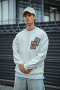 Uzun Kol Bisiklet Yaka Baskılı SweatShirt - Beyaz (130905)