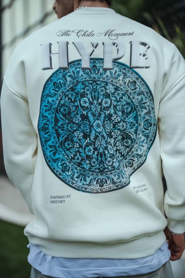 Üç İplik Bisiklet Yaka Baskılı SweatShirt - Beyaz (131070)