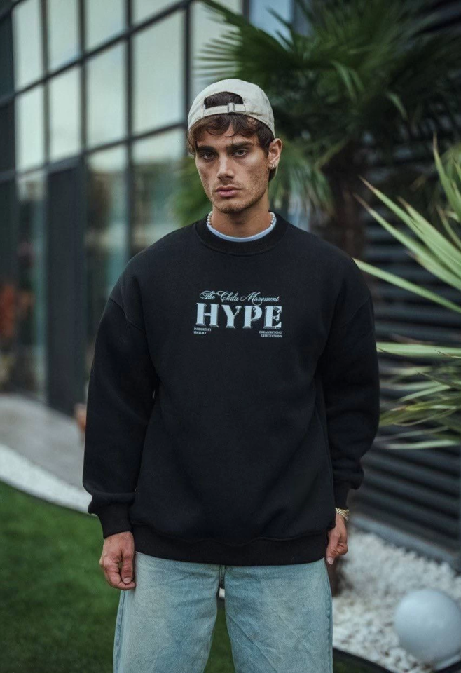 Üç İplik Bisiklet Yaka Baskılı SweatShirt - Siyah (131071)