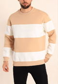 Parçalı Bisiklet Yaka Baskılı SweatShirt - Bej (131084)