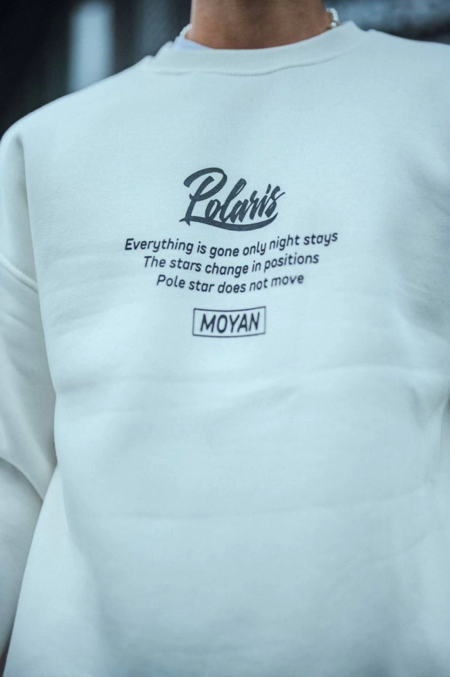 Kışlık Bisiklet Yaka Ön Ve Arka Baskılı SweatShirt - Beyaz (131226)