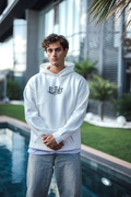Üç İplik Penye Kapşonlu Baskılı SweatShirt - Beyaz (131234)