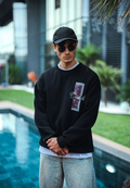 Uzun Kol Bisiklet Yaka Ön Ve Arka Baskılı SweatShirt - Siyah (131237)