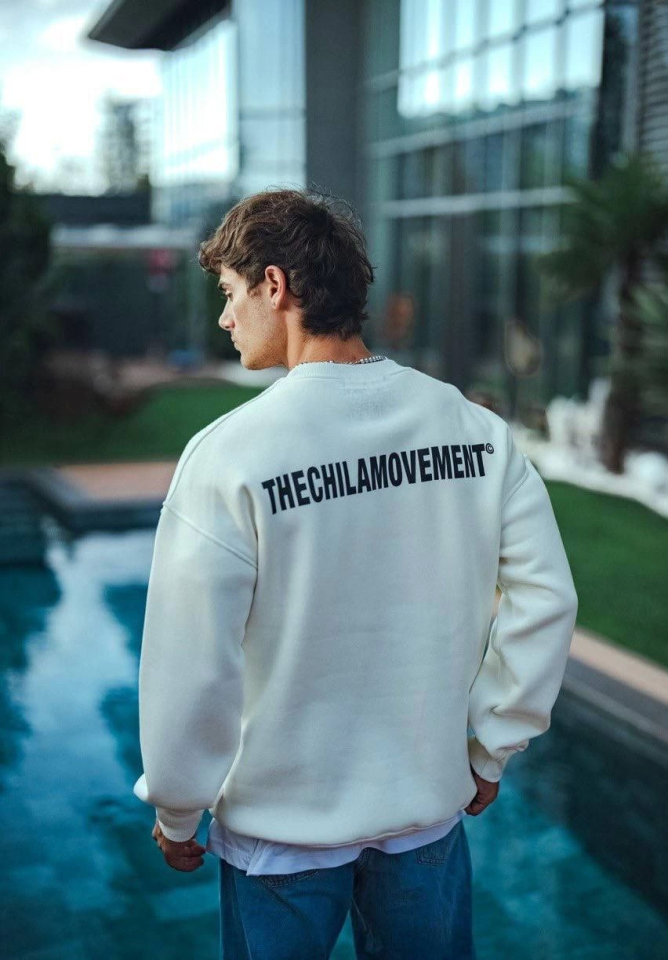 Kışlık Bisiklet Yaka Oversize Baskılı SweatShirt - Beyaz (131238)