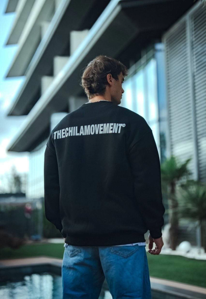 Kışlık Bisiklet Yaka Oversize Baskılı SweatShirt - Siyah (131239)