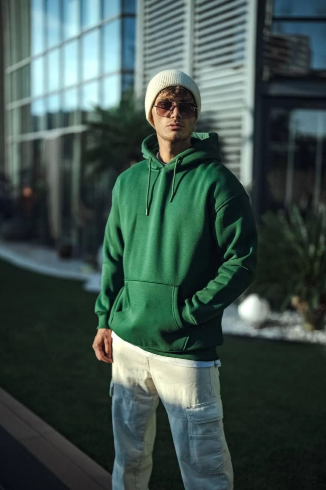 Üç İplik Penye Kapşonlu Basic SweatShirt - Haki (131350)