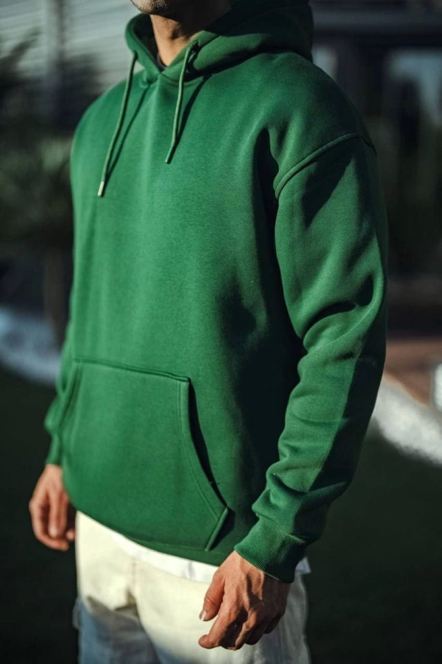 Üç İplik Penye Kapşonlu Basic SweatShirt - Haki (131350)
