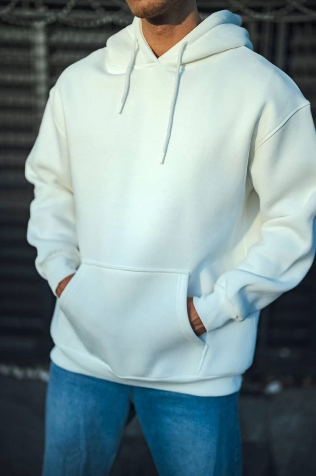 Üç İplik Penye Kapşonlu Basic SweatShirt - Beyaz (131351)