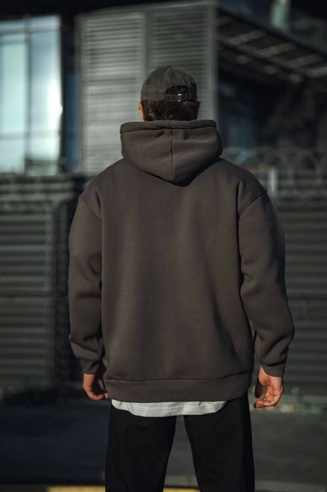 Üç İplik Penye Kapşonlu Basic SweatShirt - Antrasit (131354)
