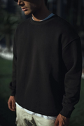 Kışlık Bisiklet Yaka Üç İplik Basic SweatShirt - Siyah (131355)