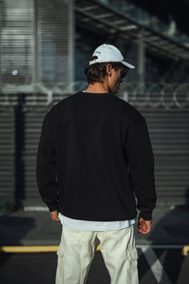 Kışlık Bisiklet Yaka Üç İplik Basic SweatShirt - Siyah (131355)