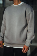Kışlık Bisiklet Yaka Üç İplik Basic SweatShirt - Boyalı Gri (131356)